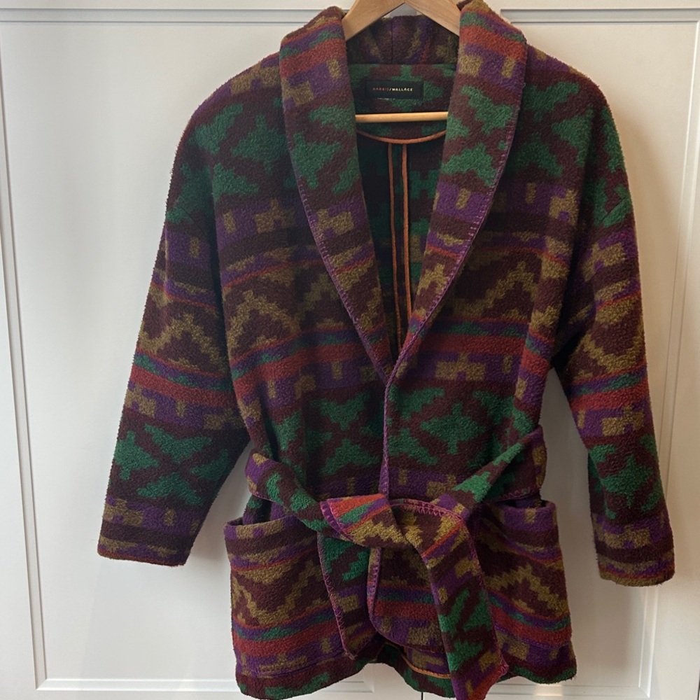Harris Wallace wrap coat, jacket, Women, tribal, Aztec, print, size M